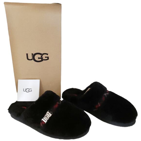 Authentic UGG Dalla Plaid black sheepskin slip on comfy slippers in box Size 10 - Picture 10 of 10